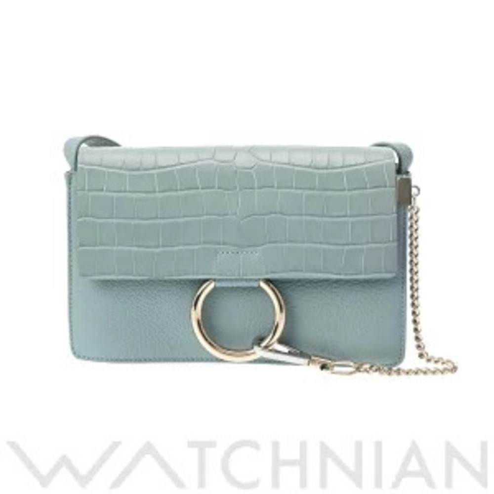 Chloe Faye Crocodile Leather Shoulder Bag Blue